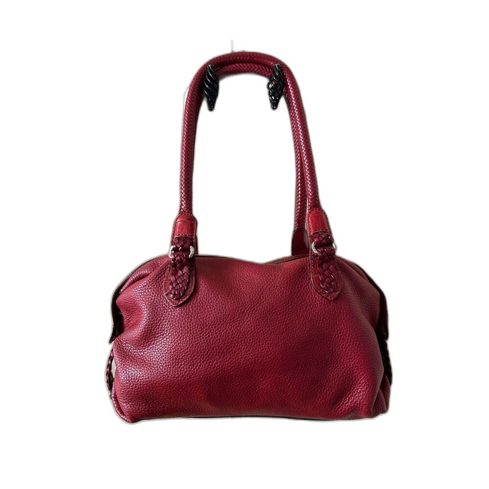 Brighton Deep Red Pebbled Leather Satchel with Braided Handles